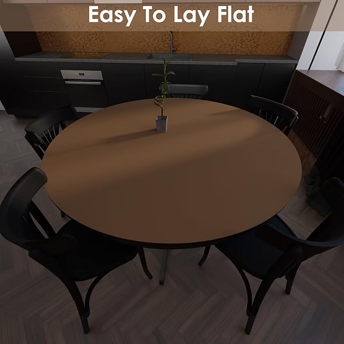 Round Table Pad, 1.8mm Thick, Dia.36 Inch, Leather Table Cover, Dining Table Protector, Mud Color + Champagne Gold