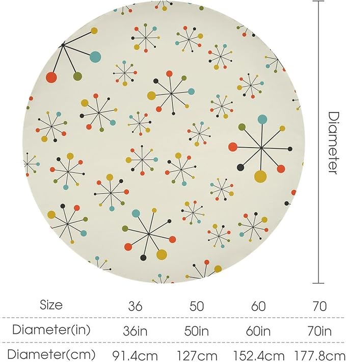 Medieval Round Tablecloth, Boho Mid Century Abstract Modern Retro Colors Pattern Tablecloth for Home Party Dining Room Kitchen Decor 50Inch(127cm)