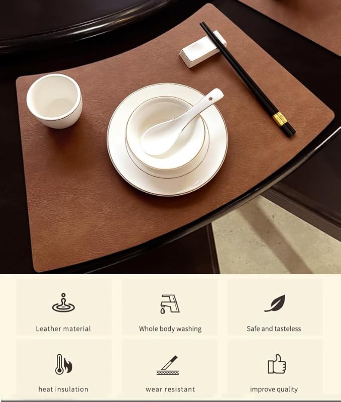 Leather Round Table Washable Placemats, Thick Faux Leather Heat Resistant Wedge Table Placemat, Waterproof Non-Slip Easy to Clean Place mat for Kitchen Coffee Dining Room Table Set of 13