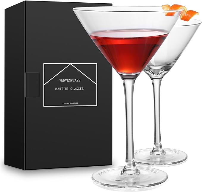 Martini Glasses Set of 2,Hand-blown 9.2OZ Crystal Cocktail Glasses for Espresso Martini,Cosmopolitan,Manhattan,Gimlet,Home Bar,Cocktail Party,Stemless Martini Glassware Gift Set