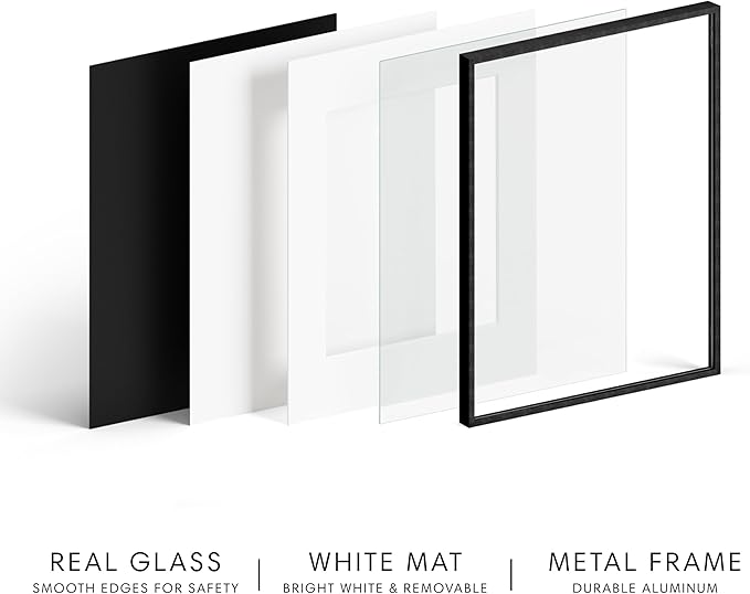 HAUS AND HUES 6x8 Picture Frame with Real Glass & Black Premium-Grade Metal Matted to 4x6 - Aluminum 6x8 Picture Frame - Includes Easel Back, Hanging Kit - Ideal for Home, Office (6x8 in, Black)