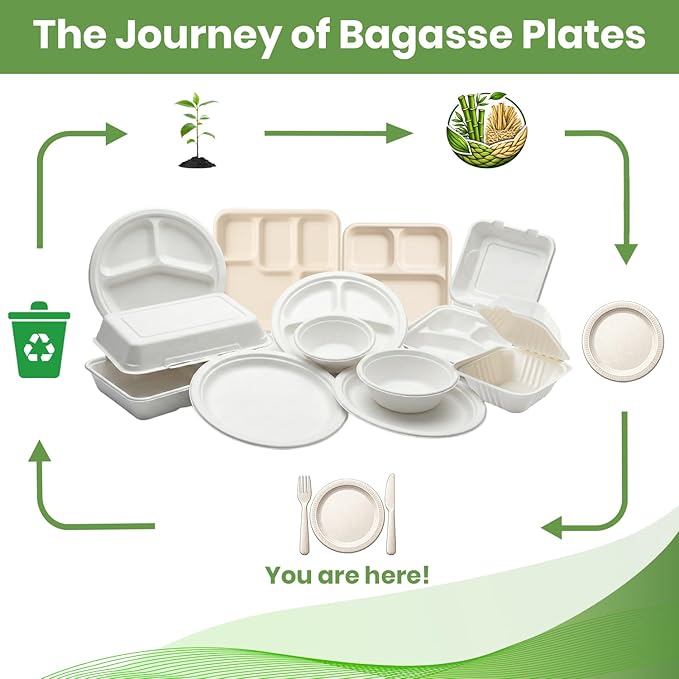 Disposable Paper Bowls, 8oz 500 Pack, Compostable Heavy-Duty Biodegradable Sugarcane Bowls – Eco-Friendly, Bagasse Bowl for Soup, Salad, Dessert & More