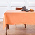 Solino Home Linen Tablecloth for Rectangle Tables 60 x 108 Inch - Classic Hemstitch 100% Pure Linen Coral Table Cloth - Machine Washable Cloth Tablecloth for Valentines, Spring, Easter