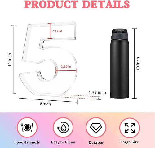 11" Acrylic Number Charcuterie Tray, Fillable Number Charcuterie Box for Food, Reusable Serving Cake Candy Dish Display Tray for Birthday Anniversary Party Decoration (Number 5)