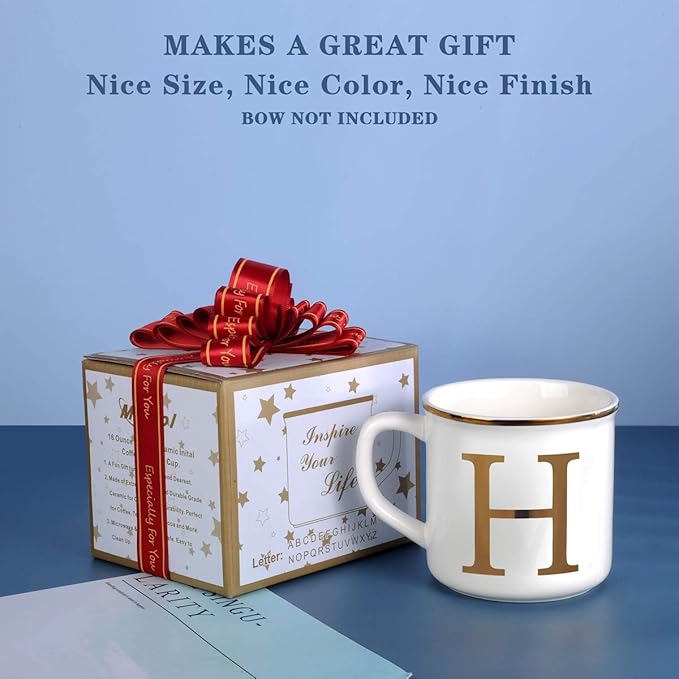 Miicol Ceramic Coffee Mug 16 oz, Monogram Coffee Cup, Golden Initial Tea Mug, Personalized Tea Cup, Unique Gift, Large Mug for Home, Office, Letter H