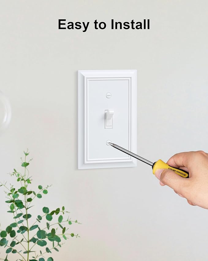 4-Pack Single Toggle Light Switch Cover Plate, Durable Natural Bamboo Fiber Decorative Switch Plate Covers, Pure White 1 Gang Wall Plate, Corrosion Resistant
