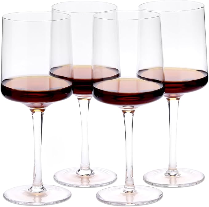 Navaris Clear Wine Glasses - Set of 4 - Transparent Wine Glasses with Stems - Stylish Design Glassware for Serving Wine, Cocktails, Dessert