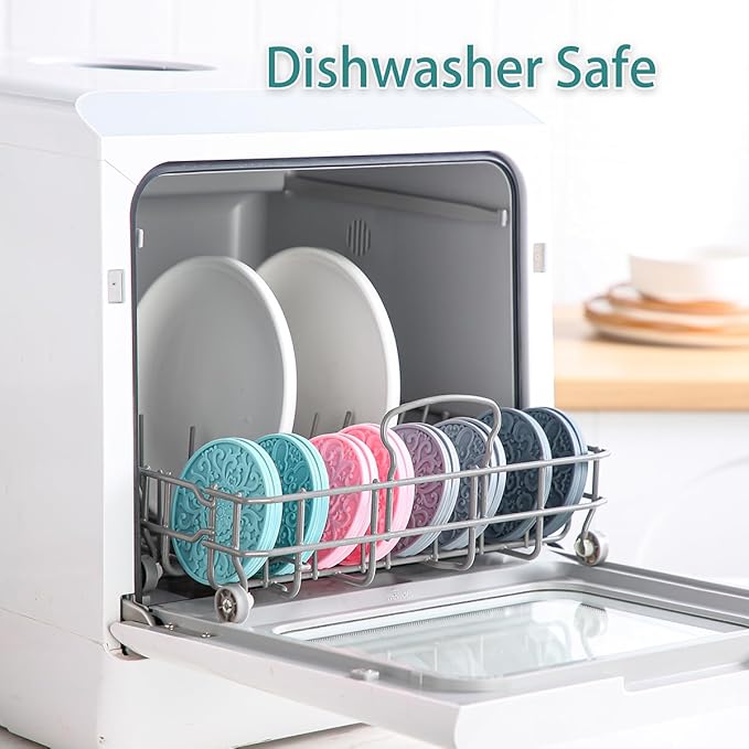Colinda Silicone Coasters - Set of 6 with Holder, Non-Slip Cup Mats for Hot and Cold Drinks, Decorative Designs, Gift Ready Packaging,Malachite Green