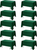 10-Pack Hunter Green Tablecloths for Rectangle Tables, 70 x 120 Inches, Stain-Resistant Polyester Fabric for 6 Foot Tables - Washable Table Covers for Weddings, Birthday Parties, Events