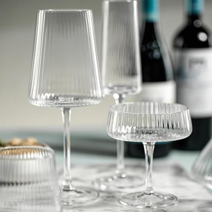 Zodax Bandol Fluted Textured Glasses or Stemware Sets of 2 or 4 (Champagne S/4)