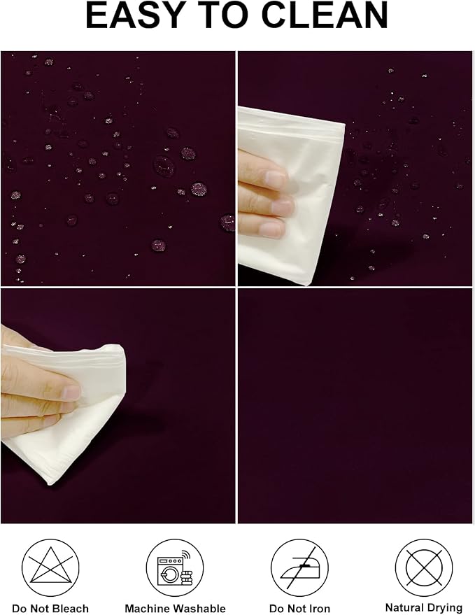 Fokitut 2 Pack Waterproof Round Tablecloth, 132 Inch, Stain Resistant and Wrinkle Polyester Table Cloth, Fabric Table Cover for Kitchen Dining, Wedding, Party, Holiday Dinner-Eggplant