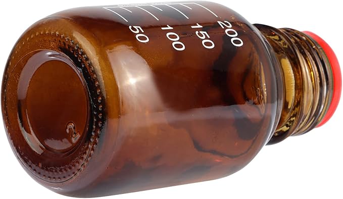 10 Pieces Amber Glass 250 mL Graduated Round Lab Reagent Media/Storage Bottle With GL45 Red Screw Cap
