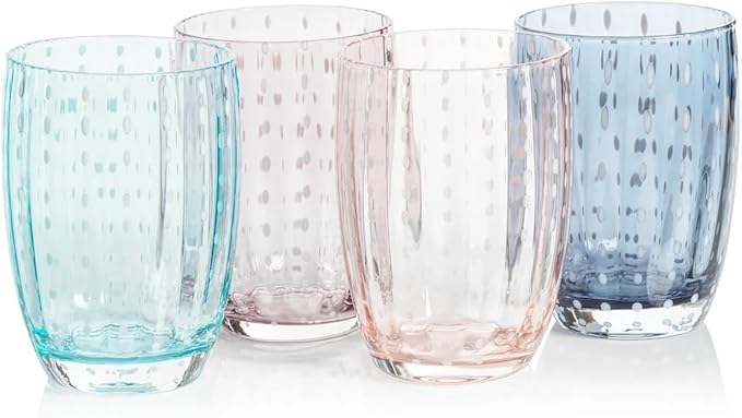 Zodax Portofino White Dot Glassware or Stemware Sets of 4 (Navy Blue, Tumbler)