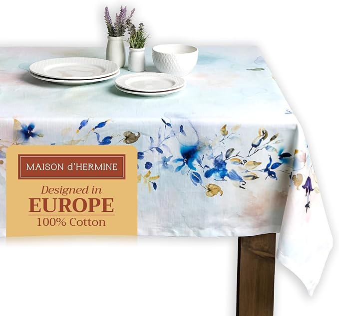 Maison d' Hermine Table Cloth Square Table 100% Cotton 60 x 60 Inches Tablecloth Reusable Decorative for Dining Room Farmhouse Home Valentines Day Decorations Spring Summer - Lazy Summer Days