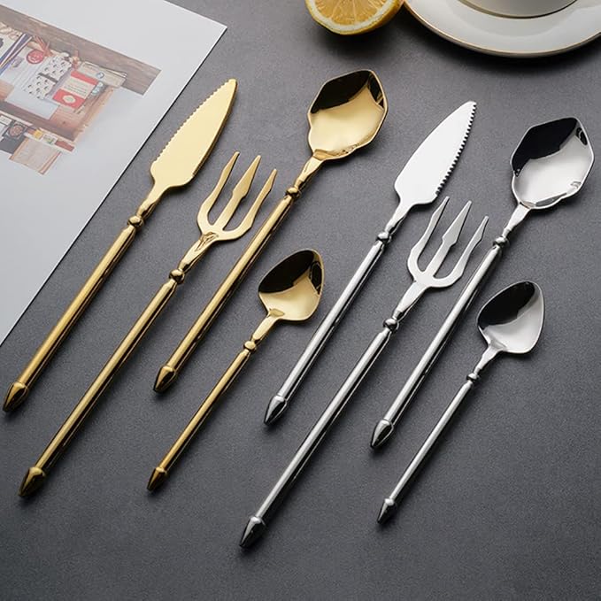 Gold Silverware Set for 16 Durable 18/10 Stainless Steel Flatware Set Creative Styles 64 Piece Modern Cutlery Tableware Utensils Set for Home Kitchen Wedding Restaurant Knives forks and Spoons