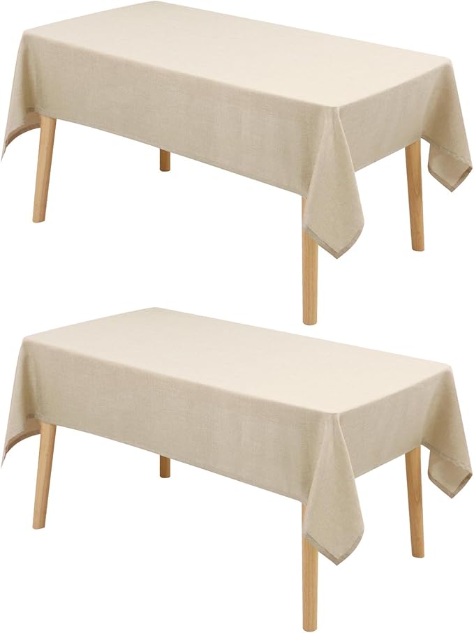 Hiasan 2 Pack Faux Linen Rectangle Tablecloth - Wrinkle and Stain Resistant Washable Table Cloth for Kitchen Dining Room Holiday Table Cover for Party Dinner, Beige, 70 x 108 Inch
