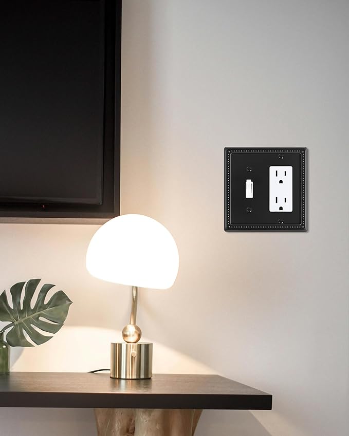 2-Pack Combo Toggle/Decorator Light Switch Cover Plate, Pearls Decorative Electrical Outlet Covers, Metal Wall Switch Plates and Outlet Covers, Black