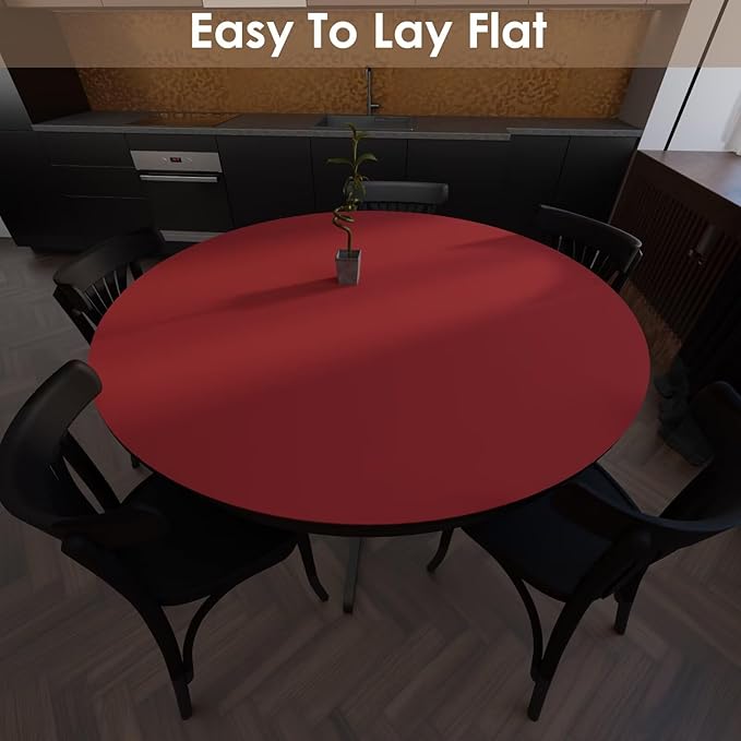 Round Table Pad, 1.8mm Thick, Dia.24 Inch, Leather Table Cover, Table Protector (Dia.24, Black+Wine Red)