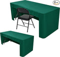 Nasitos 2 Pack Green 8ft Tablecloth Fitted-Open Back Folding Table Cover Washable and Wrinkle Resistant Table Cloth for Trade Show, Book Fair, Career Fair, Convention, Events