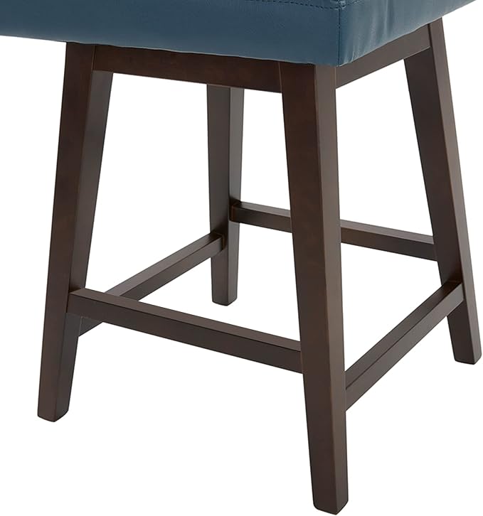 CHITA Counter Height Swivel Barstool with Back Set of 2, FSC Certified Upholstered Faux Leather Swivel Bar Stool, 26.8" H Seat Height, PU Leather in Dark Blue