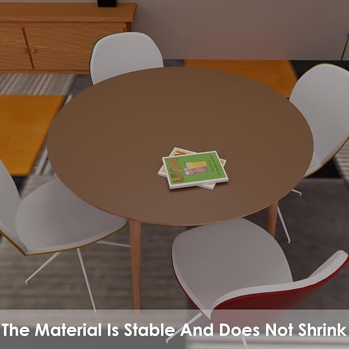 Round Table Pad, 1.8mm Thick, Dia.54 Inch, Leather Table Cover, Dining Table Protector, Table Top Protector (Dia.54, Mud Color + Champagne Gold)