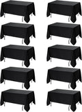 10-Pack Black Tablecloths for Rectangle Tables, 60 x 120 Inches, Stain-Resistant Polyester Fabric for 6 Foot Tables - Washable Table Covers for Weddings, Banquets, Birthday Parties, Events