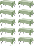 10-Pack Sage Green Tablecloths for Rectangle Tables, 60 x 102 Inches, Stain-Resistant Polyester Fabric for 6 Foot Tables - Washable Table Covers for Weddings, Birthday Parties, Events