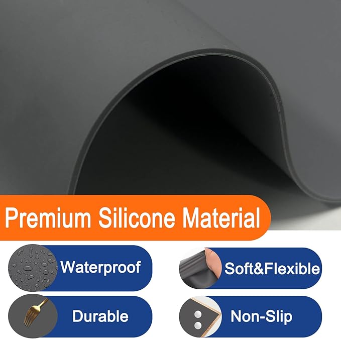 Extra Large Silicone Mat, 78.7''x23.6''(200cmx60cm) Large Heat Resistant Mats for Countertop, Waterproof Countertop Protector, Cuttable Kitchen Countertop Mat, Silicone Mat for Kitchen Island, Black