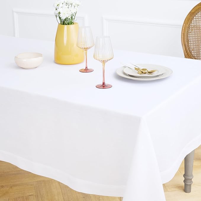 Solino Home White Linen Tablecloth 60 x 60 Inch - 100% Pure Linen Table Cloth - Fete, Machine Washable Tablecloth for Winter, Valentines, Spring, Easter