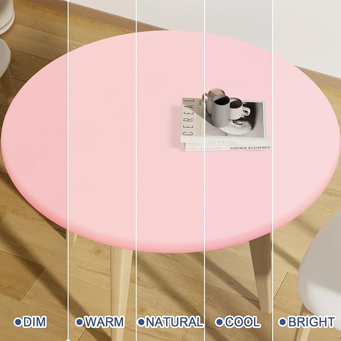 Round Spandex Tablecloth 2 Pack, Elastic Fitted Waterproof Tablecloths for 36"-44" Tables, Stretch Washable Picnic Table Cover for Camping, Dining, Indoor and Outdoor, Pink