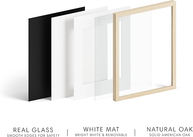 HAUS AND HUES 6x8 Picture Frame with Real Glass and Natural Oak Matted to 4x6 - Oak Glass Photo Frame - Includes American Oak, Easel Back, Vertical Hang - Ideal for Home, Office (6x8 in, Natural)