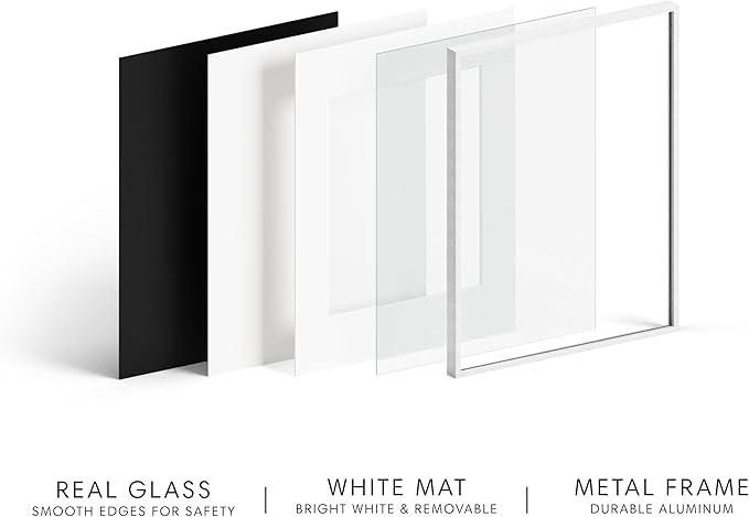 HAUS AND HUES 11x14 Picture Frame with Real Glass & White Premium-Grade Metal Matted to 8x10 - Aluminum 11x14 Picture Frame - Includes Hanging Kit - Ideal for Home, Office (11x14 in, White)