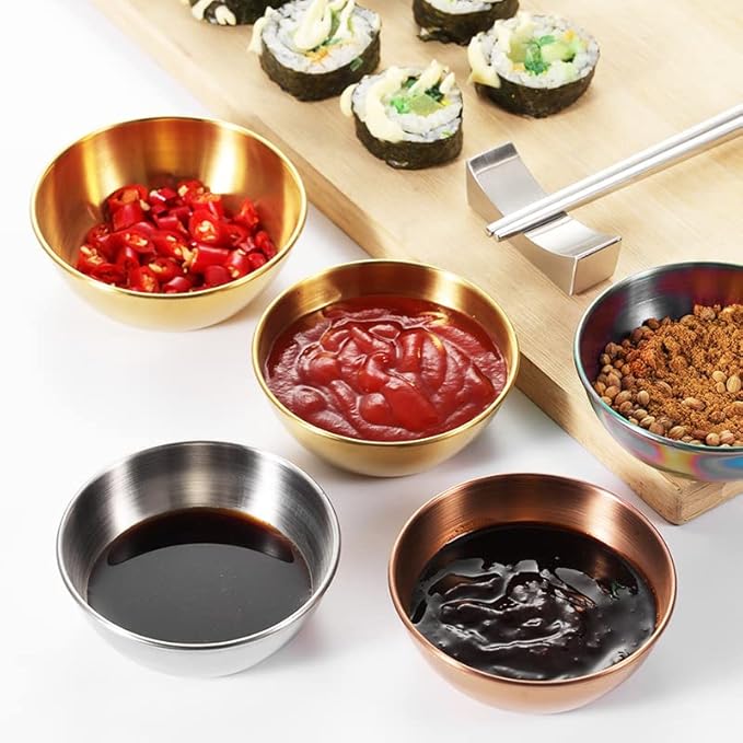 Sauce Dishes 12PCS 3.46inch Stainless Steel Sauce Bowl Mini Individual Round Seasoning Dishes Sushi Dipping Bowl Appetizer Plates (Silver)