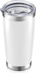 20 oz Tumbler with Lid Stainless Steel Insulated Tumblers Double Wall Vacuum Coffee Mug Powder Coated Tumbler Cups for Cold and Hot Drinks, White, 1 pack