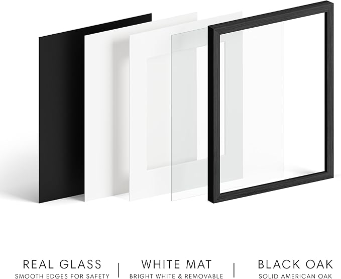 Haus and Hues 12x12 Picture Frame with Real Glass and Black American Oak Matted to 8x8 - Oak 12x12 Frame With Mat - Includes Vertical & Horizontal Hang - Ideal for Home, Room, Office (12x12 in, Black)
