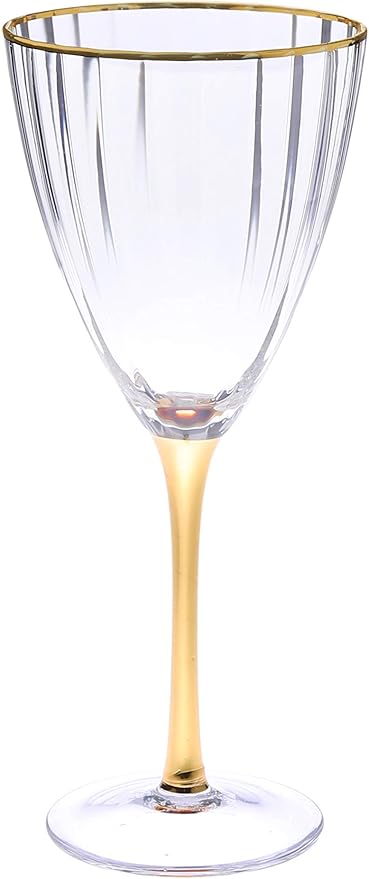 Line Textured Drinking Glassware with Gold Rim and Stem Set of 6 (wine)