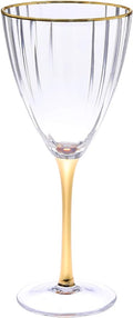 Line Textured Drinking Glassware with Gold Rim and Stem Set of 6 (wine)