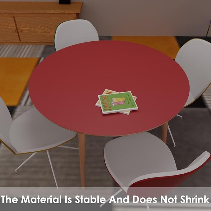 Round Table Pad, 1.8mm Thick, Dia.40 Inch, Leather Table Cover, Table Protector (Black+Wine Red)