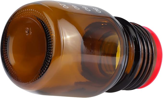 20 Pieces Amber Glass 100 mL Graduated Round Lab Reagent Media/Storage Bottle With GL45 Red Screw Cap