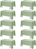 10-Pack Sage Green Tablecloths for Rectangle Tables, 70 x 120 Inches, Stain-Resistant Polyester Fabric for 6 Foot Tables - Washable Table Covers for Weddings, Birthday Parties, Events