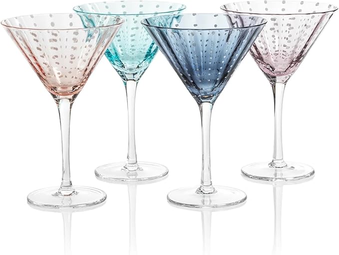 Zodax Portofino White Dot Glassware or Stemware Sets of 4 (Navy Blue, Martini)