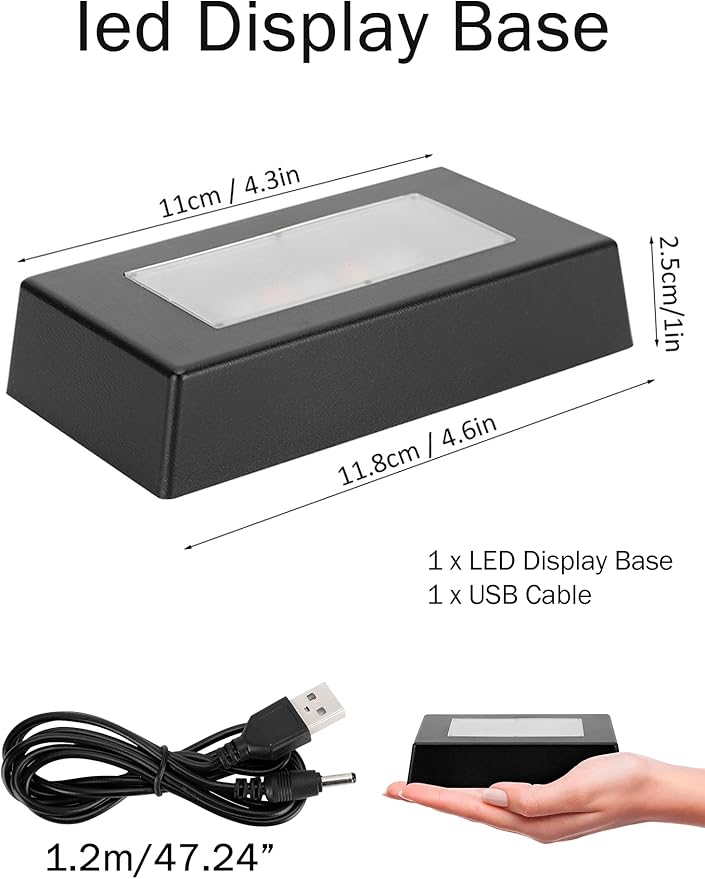 Watris Veiyi 7 Color LED Display Base, Color Changing Light Stand for Crystal Display Jewelry Glass Art, 3D Crystal Light Base, Rectangle Display Stand with USB Cable