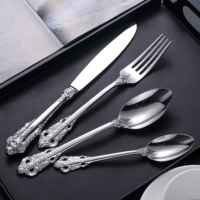 Silverware Set for 8 Durable 18/10 Stainless Steel Flatware Set Palace Style Modern Cutlery Utensils Set 32 Piece Include Knives Forks and Spoons Tableware Set for Home Kitchen Restaurant