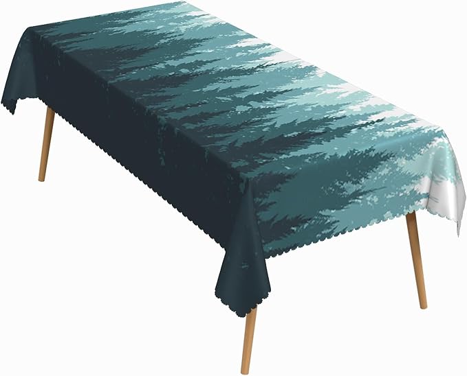 60x84 Inch Nature Rectangular Tablecloth Forest Silhouette Painting Table Cloth Waterproof Durable Table Cover for Picnic Indoor Gaming Room Decor