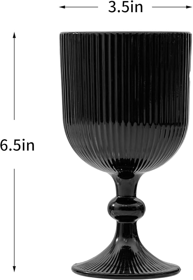 24 Pcs Black Vintage Wine Glasses, 11 Ounces Colored Glass Water Goblets, Unique Embossed Pattern High Clear Stemmed Glassware Wedding Party Bar Glass Drinking Cups Fancy Glasses Set Hand Wash Only