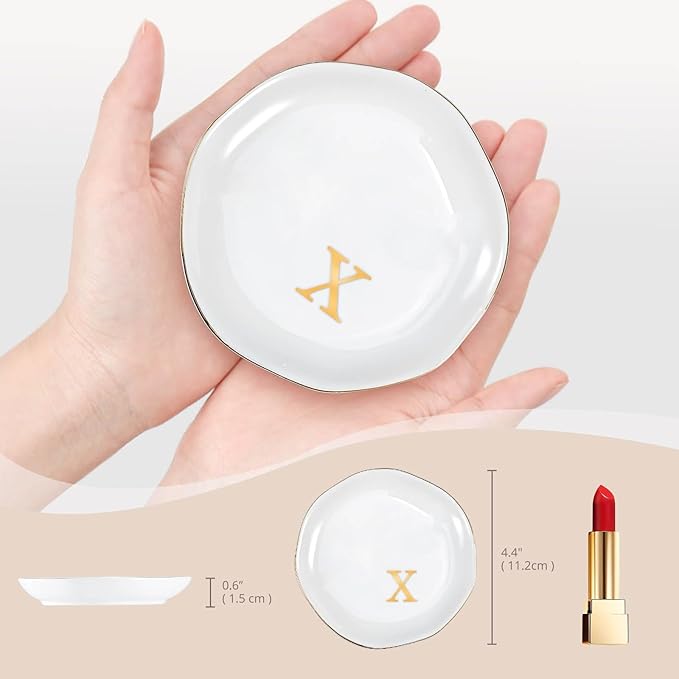 ProCase Ceramic Jewelry Tray, Initial Ring Dish Trinket Plate Engagement Gift, Small Personalized Monogram Ring Bowl for Wedding, White Decorative Jewelry Holder for Women Vanity -Letter X