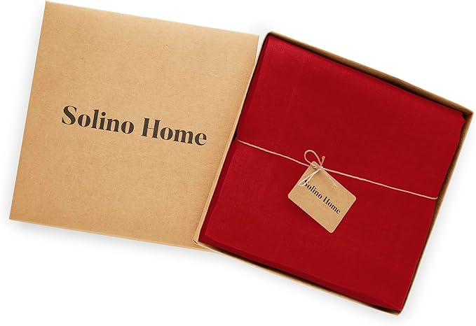 Solino Home Red Linen Tablecloth 70 x 70 Inch - 100% Pure Linen Square Table Cloth - Sonoma, Machine Washable Tablecloth for Valentines, Winter