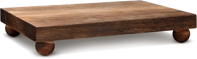 Amyhill Wood Pedestal Stand Kitchen Soap Tray Farmhouse Wooden Riser Stand for Kitchen Bathroom Counter Table Decor Plant Candle Vases Display (Dark Brown, 12 x 7 inch)