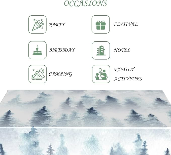 70x140 Inch Nordic Winter Nature Rectangle Tablecloth Misty Foggy Pine Trees Forest Table Cloth Waterproof Stain Resistant Table Cover for Kitchen Dining Picnic BBQ Home Holiday Party