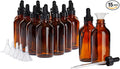 Juvale Amber Glass UV-Protected Amber Dark Glass Bottles with Droppers for Essential Oils & Travel Liquids - 4 Oz, 15-Pack, Apothecary Style - Leak-Proof Dropper Bottle Set with 6 Funnels